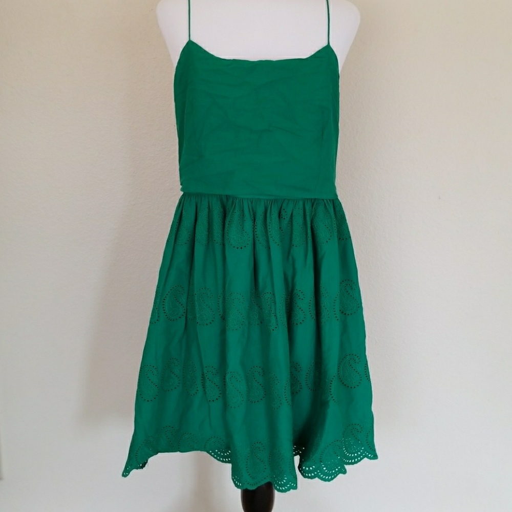 J. Crew green spring, spaghetti strap dress